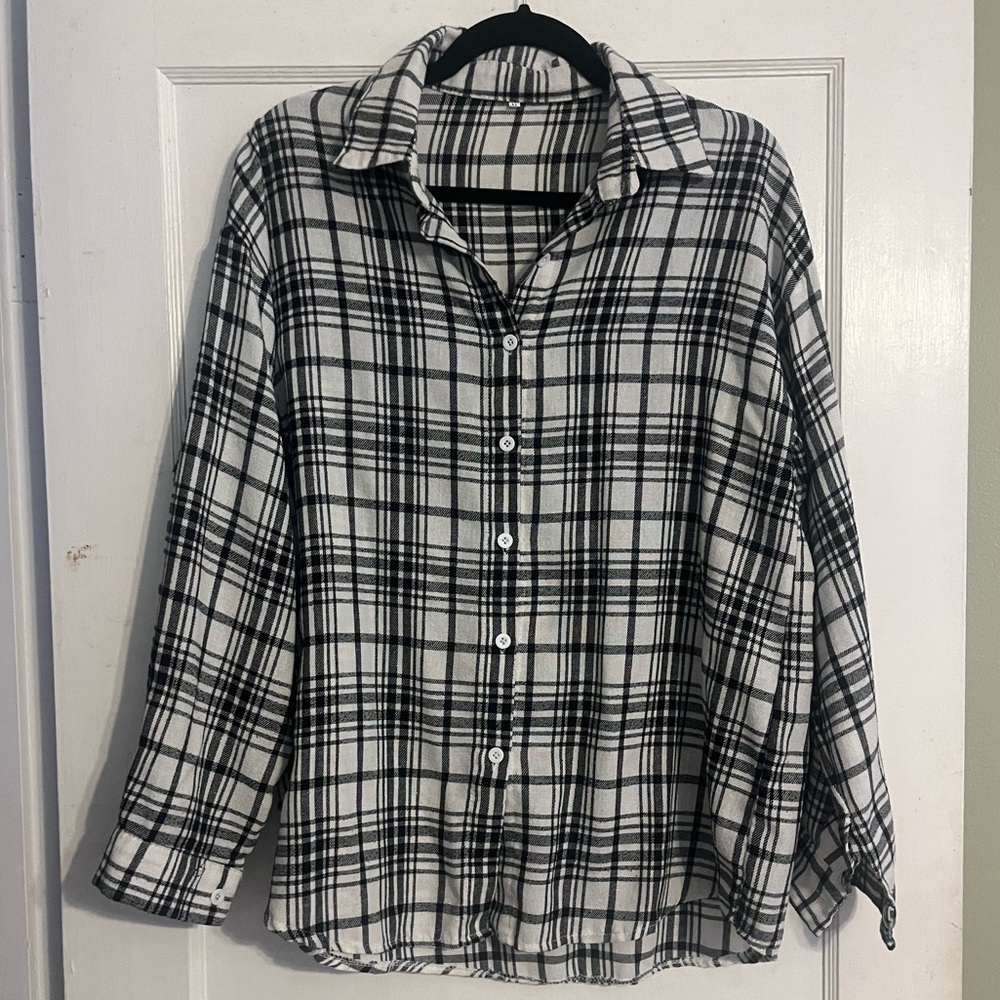 Black and White Plaid Button-Up Shirt